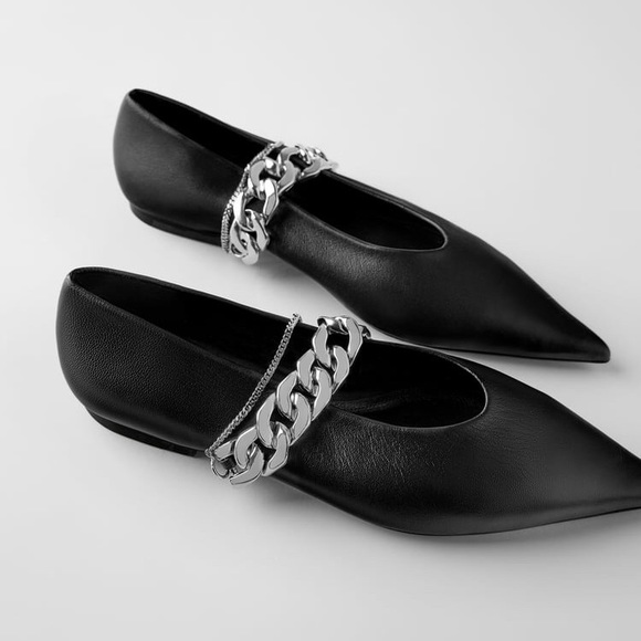 Zara Shoes - NWT Zara Soft Leather Ballet Flats with Chain